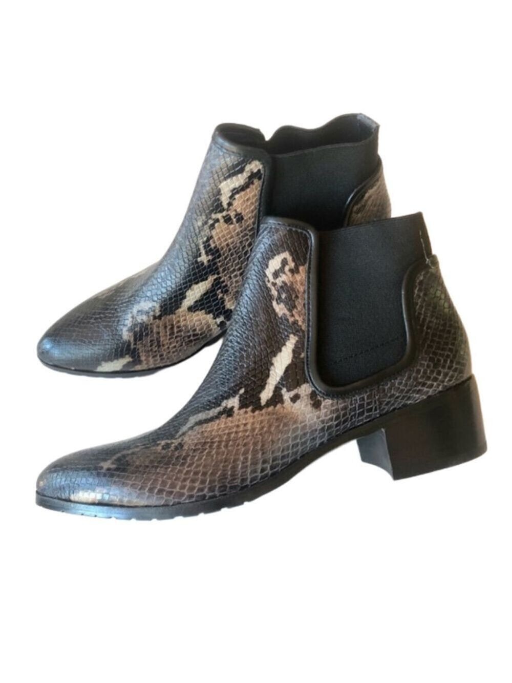 Donald J Pliner Dyla booties NEW leather snakeskin size 6 slip-on black brown